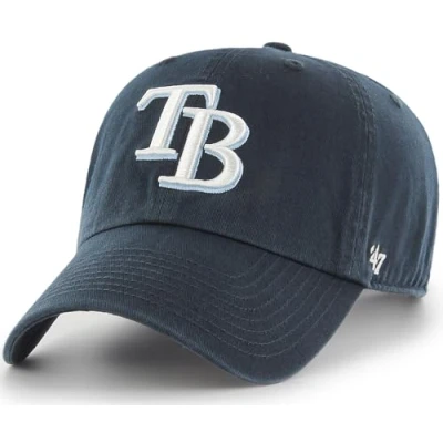 Image of 47 MLB Home Team Color Primary Logo Clean Up Adjustable Strap Hat Cap, Adult One size Fits All, Tampa Bay Rays,