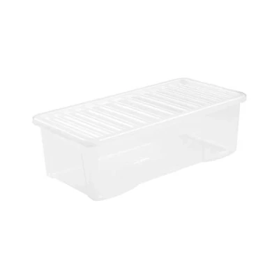 Image of Wham Pack of 3 62lt Crystal Plastic Storage Boxes with Lids (ext 80l x 39.5w 25h cm) Clear