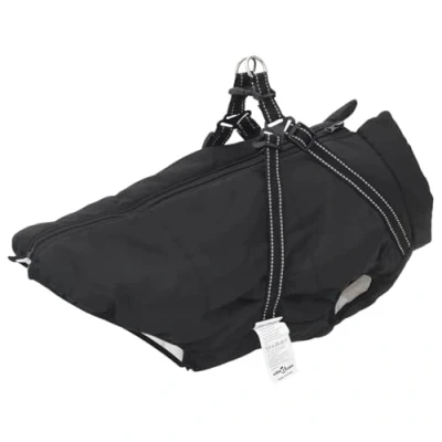 Image of vidaXL Dog Coat with Harness 5XL Waterproof Reflective Black Fleece Lined