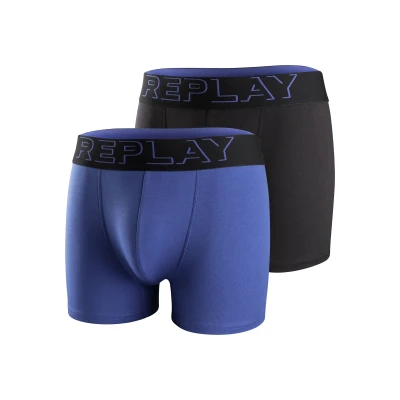 Image of REPLAY Men&#039;s Boxer Style 7 T/C Foliage 2pcs Box, Dark Blue/Black, XXL
