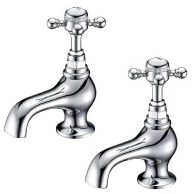 Image of Edwardian Traditional Victorian Cross Handle Twin Basin Tap Chrome Hot and Cold