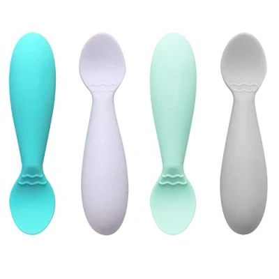 Image of PandaEar Silicone Baby Weaning Spoons Infant Feeding BPA Free, 4 Pack, Soft Silicone, Self Fat Handle Utensil