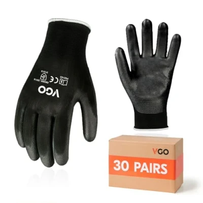 Image of Vgo... 30Pairs Men&#039;s Safety Work Gloves,Coated Gardening Gloves,Dipping Gloves,Warehouse Gloves(Black,PU2103)