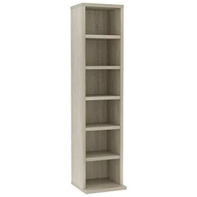 Image of vidaXL Engineered Wood CD Cabinet Brown Sonoma Oak Finish Versatile Storage Organiser with 6 Open Compartments For Living Room, Office or Bedroom