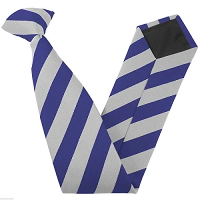 Image of Great British Tie Club Men&#039;s Adult Block Stripe Clip On Neck Ties (White &amp; Royal Blue)
