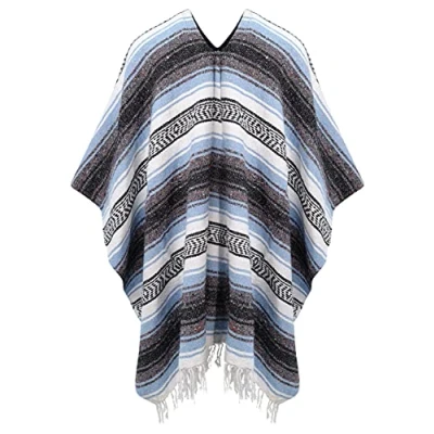 Image of Purity Style Mexican Blanket Poncho for Adults, Festival Poncho, Fancy Dress Costume (Blue)