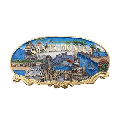 Image of 3D Santa Monica Los Angeles USA Refrigerator Magnet Tourist Travel Souvenirs Handmade Resin Craft Magnetic Stickers Home Kitchen Decoration Fridge Collection Gift