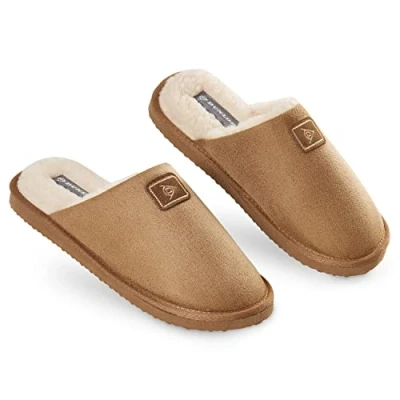 Image of DUNLOP Mens Slippers Open Back, Comfy Memory Foam Men with Rubber Sole, Indoor Outdoor Anti Slip House Shoes Comfort Plush, Gifts for (Tan, 8 UK, numeric_8)