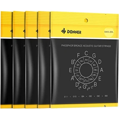 Image of Donner Light Acoustic Guitar Strings Phosphor Bronze Coated 5 Sets of 6 Hex Steel String 11 50 DAS 20L