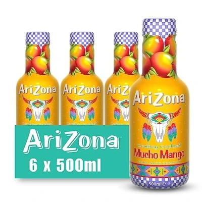 Image of Arizona Mucho Mango Fruit Juice, Pack of 6 x 500ml PET Bottles, Delicious Fruity Drink, No Artificial Flavours, Preservatives
