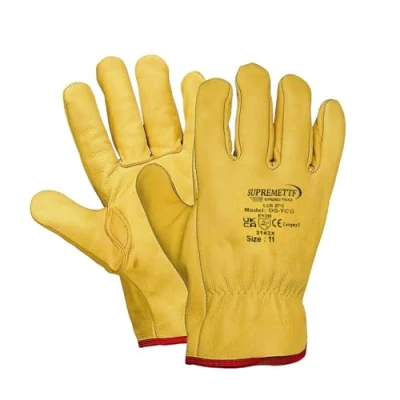 Image of SupremeTTF 5 Pairs Yellow Leather Gloves HGV Drivers Hand Safety Fleece Lined Lorry Driving Work Glove (3XL)