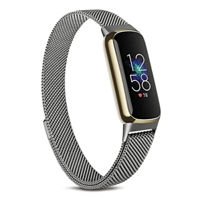 Image of Demark Strap Compatible with Fitbit Luxe Strap, Adjustable Stainless Steel Loop Mesh Magnetic Replacement for Fitness Tracker Women Men(Space Gray)