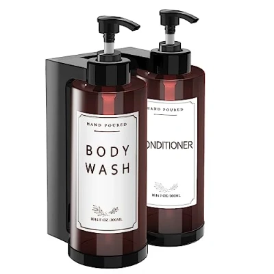 Image of NICEME Soap Dispensers, Wall Mounted Shampoo Bottle Pump Dispenser, 300ml with Label, Suitable for Bathroom, Kitchen, or Hotel, Refillable Lotions, Shower Gels, and Conditioners