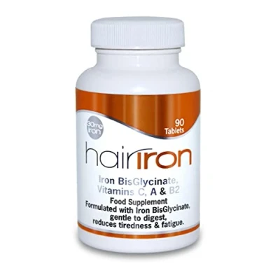 Image of HAIRIRON High Strength Iron Supplements Gentle BisGlycinate 30mg with Vitamins C, A &amp; B2 Tablets, Vegan for Men Women&#039;s Health 90 Tablets.