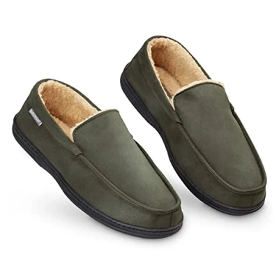 Image of DUNLOP Moccasins Slippers Men Loafers Faux Fur Rubber Sole Memory Foam House Indoor Shoes Gifts For (Khaki, 10 UK)