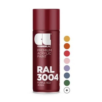 Image of Cosmos LAC Acrylic Paint Spray Can in Many RAL Colours, 400 ml Perfect for DIY, Upcycling and Other Painting Work 3004 PURPLE RED N464