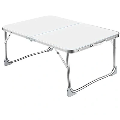 Image of Folding Desk, Small Computer Desk Home Office Foldable Table Study Writing Workstation, Picnic Camping with 4 Anti slip Feet, for Eating , Reading, Watching Movie on Bed Sofa (White)