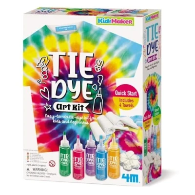Image of 4M 404787 KidzMaker Arts and Crafts 8+ Easy Kit for Kids Beginners Includes Tie Dye Bottles 4 Towels, Multi Coloured, 38 x cm
