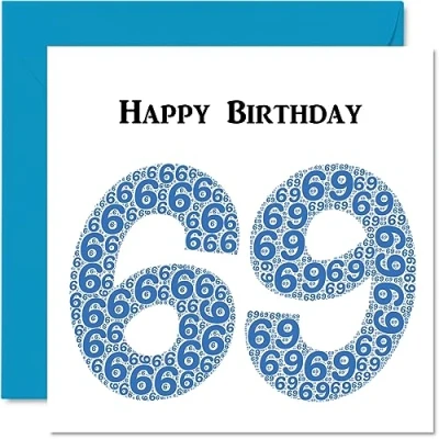 Image of Fun 69th Birthday Cards for Men Shapecloud Happy Card Dad Mum Grandad Nanny Grandma Gran Uncle Auntie Cousin, 145mm x Greeting Cards,