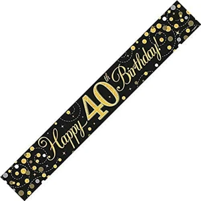 Image of 9ft Banner Sparkling Fizz 40th Birthday Black &amp; Gold Holographic