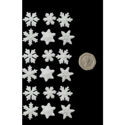 Image of 20 x Edible 3D Mixed Small snowflakes Christmas icing toppers, cake cupcakes decorations (Shimmer Colour)