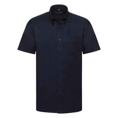 Image of Russell Athletic Collection Mens Short Sleeve Easy Care Oxford Shirt (Bright Navy) Multicolour Size 14.5 inch
