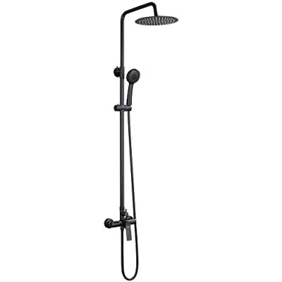 Image of Ibergrif Praga Exposed Rainfall Shower System Kit, Mixer Tap Set, Black