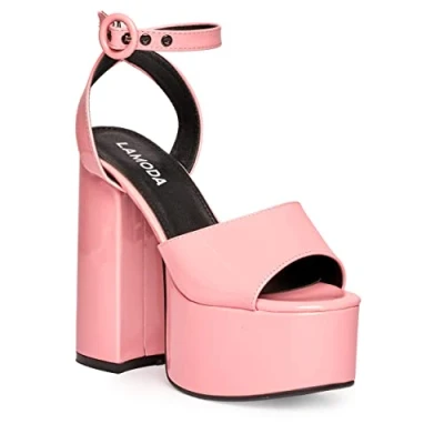 Image of LAMODA All for You Pink Patent Ankle Strap Extreme Platform Heels, UK 6
