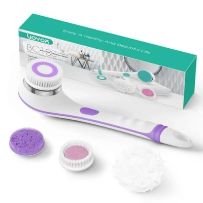 Image of VOYOR Electric Body Brush Back Scrubber Exfoliator Shower with Long Handle Rechargeable USB Charging Deep Cleansing Exfoliating Soft Silicone Waterproof Bath BC100 (Purple)