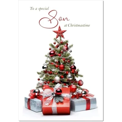 Image of doodlecards Son Christmas Card Tree and Parcels Large A4 Size for with Plain Envelope