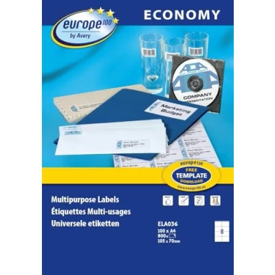 Image of EUROPE 100 800 Labels, 105x70mm, White, Multi Purpose, Self Adhesive Labels