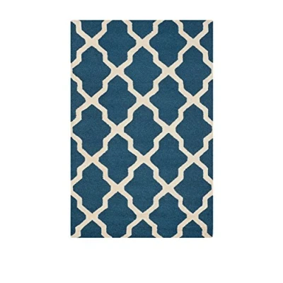 Image of SAFAVIEH Trellis Rug for Living Room, Dining Bedroom Cambridge Collection, Short Pile, in Navy Blue and Ivory, 122 X 183 cm