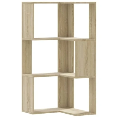 Image of vidaXL Corner Bookcase 3 Tier Bookshelf Sonoma Oak Engineered Wood for Living Room/Office