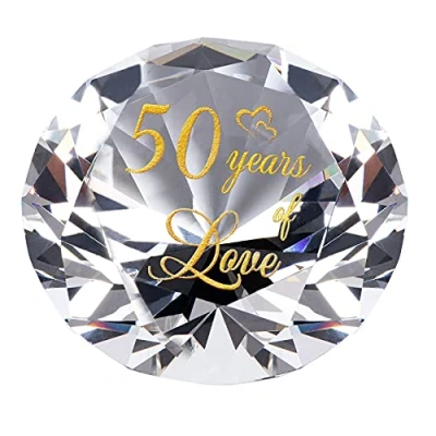 Image of Movdyka 50 Years Golden Anniversary Crystal Ornaments for Her Diamond Shaped Romantic Gifts K9 Glass Wedding Keepsake Wife 50th Marriage Presents Couple