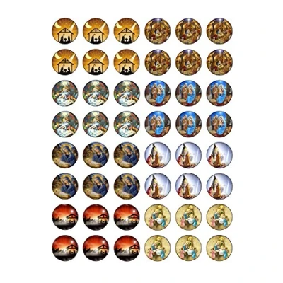 Image of 48 Traditional Christian Religious Christmas Edible Wafer Paper Round Cake Toppers Decorations