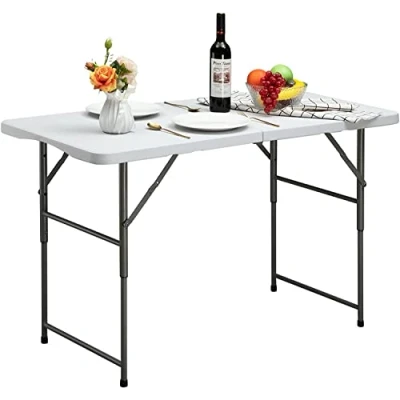 Image of HollyHOME Folding Table Camping 4FT/122cm, Picnic Height Adjustable Dining for Garden BBQ Catering Party Kitchen Outdoor Indoor