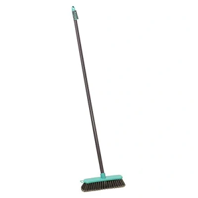 Image of JVL 20 044GY Lightweight Indoor Angled Soft Bristle Sweeping Brush Broom, Grey/Turquoise