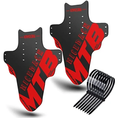 Image of NICEDACK Mudguards Mountain Bike, 2 Pieces Mudguard Fit 20 29 Inch MTB Front and Rear Compatible Bicycle Splash Guard (Red)