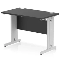 Image of Impulse 1000x600mm Straight Desk Black Top Silver Cable Managed Leg