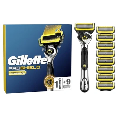 Image of Gillette ProShield Power Men&#039;s Razor + 9 Blade Refills with Precision Trimmer, 5 Anti Friction Blades