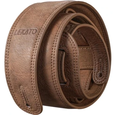 Image of LEKATO Leather Guitar Strap with Thicken Foam Padded Bass Shoulder Electric for Bass,Guitars,long Cushion Belt Adjustable Length from 41 to 51