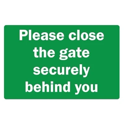 Image of Please close the gate securely behind you safety sign 3mm Aluminium (300mm x 200mm)