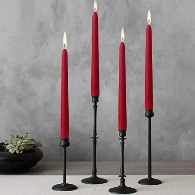 Image of Marco Paul Christmas Red Taper Candles Pack of Four Home Decor, Romantic Indoor Decorations Non Scented Wedding Xmas 30cm