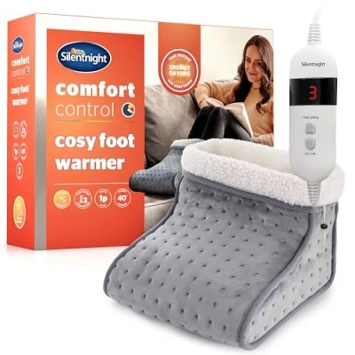 Image of Silentnight Electric Foot Warmer for Cold Feet Heated with 3 Heat Settings, Super Soft Teddy Fleece Machine Washable Lining, and Overheat Protection Warm Cosy Grey