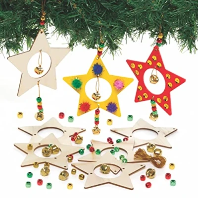 Image of Baker Ross FC116 Star Wooden Bell Decorations Kits Pack of 5, Assorted