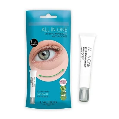 Image of L&#039;Action Paris All In One Eye Bag Minimiser, Natural Plant Based Cream Minimises Tired Eyes and Bags, Vitamin E Softens Hydrates Skin, Youthful Complexion, 20ml