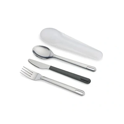 Image of Joseph GoEat On the Go Stainless Steel Travel Cutlery Set for 1, Reusable Knife, Fork and Spoon with case Lunch Box, Camping, Outdoor, Grey