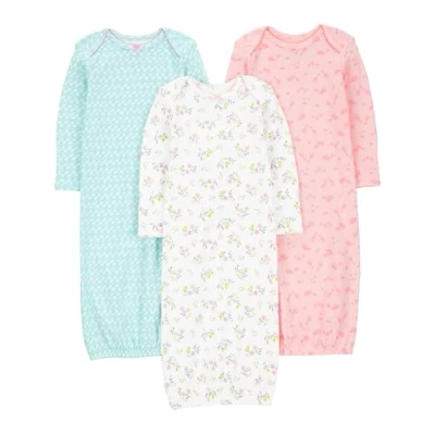 Image of Simple Joys by Carter&#039;s Baby Girls&#039; 3 Pack Cotton Sleeper Gown Nightgown, Blue Ducks/Pink Animal/White Floral, 0 Months (Pack of 3)