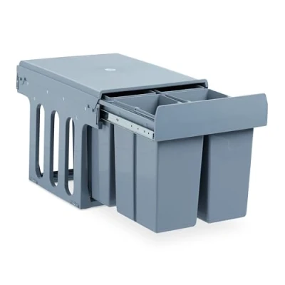Image of Relaxdays 10027288 Built in Waste Bin for Kitchen/Kitchen/Cabinet/Waste System / 4 x 8 litres/Height 35 34 48 cm/Plastic/Grey