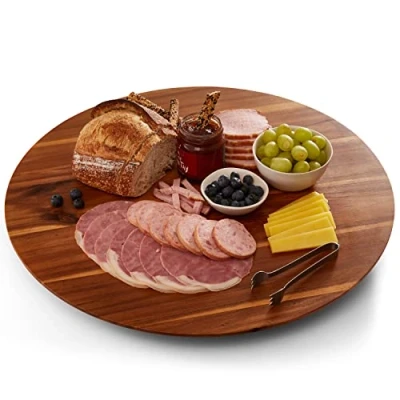 Image of TIDITA 21&quot; Acacia Lazy Susan Turntable for Table Wooden Charcuterie Boards Cheese Board Extra Large Organizer Kitchen Cabinet, Pantry, Countertop (Acacia Wood)